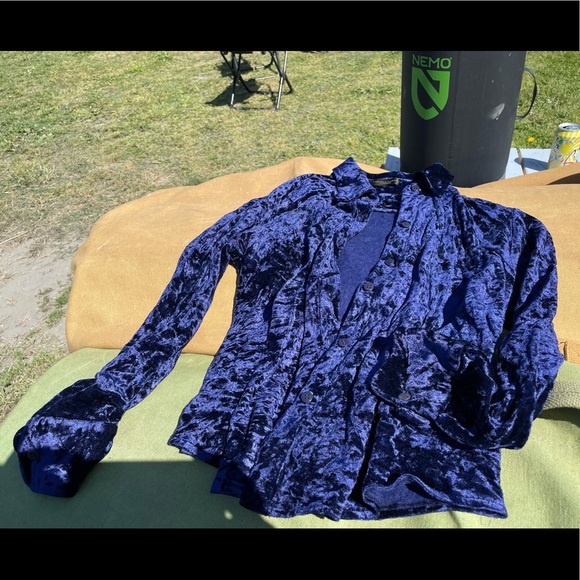 Donna Karan Crushed Blue Velvet Blouse - Picture 7 of 7